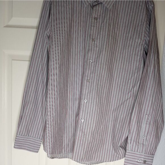 NWT Apt.9 L Slim Fit Gray Red Strips Longsleeves Button Up Men's Dress Shirt - Picture 6 of 11